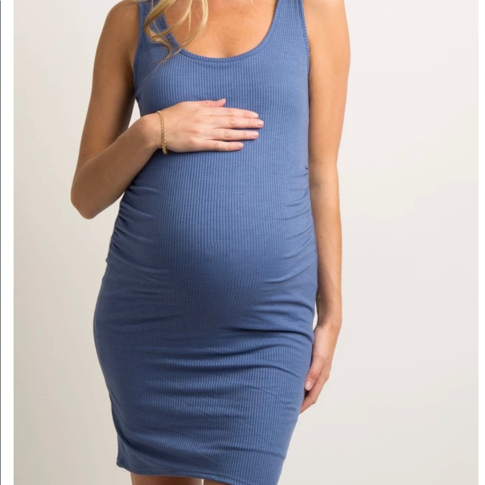 Pinkblush Ribbed Maternity Tank Dress in Dusty Blue